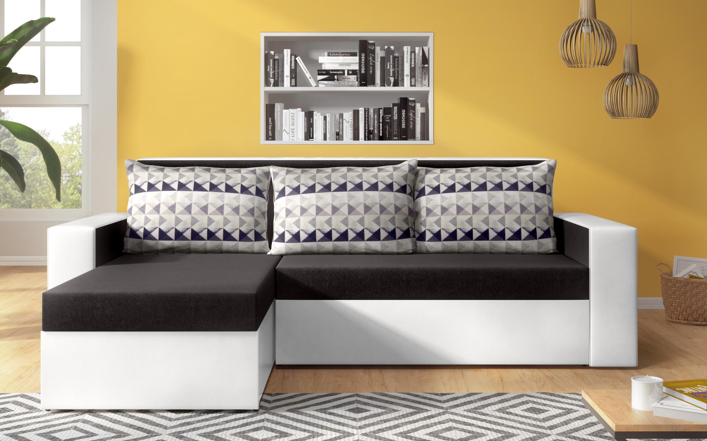 Γωνιακός καναπές - κρεβάτι Cassidy, μαυρο + λευκό  1